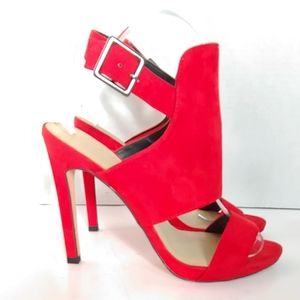 Zara red suede heeled sandals